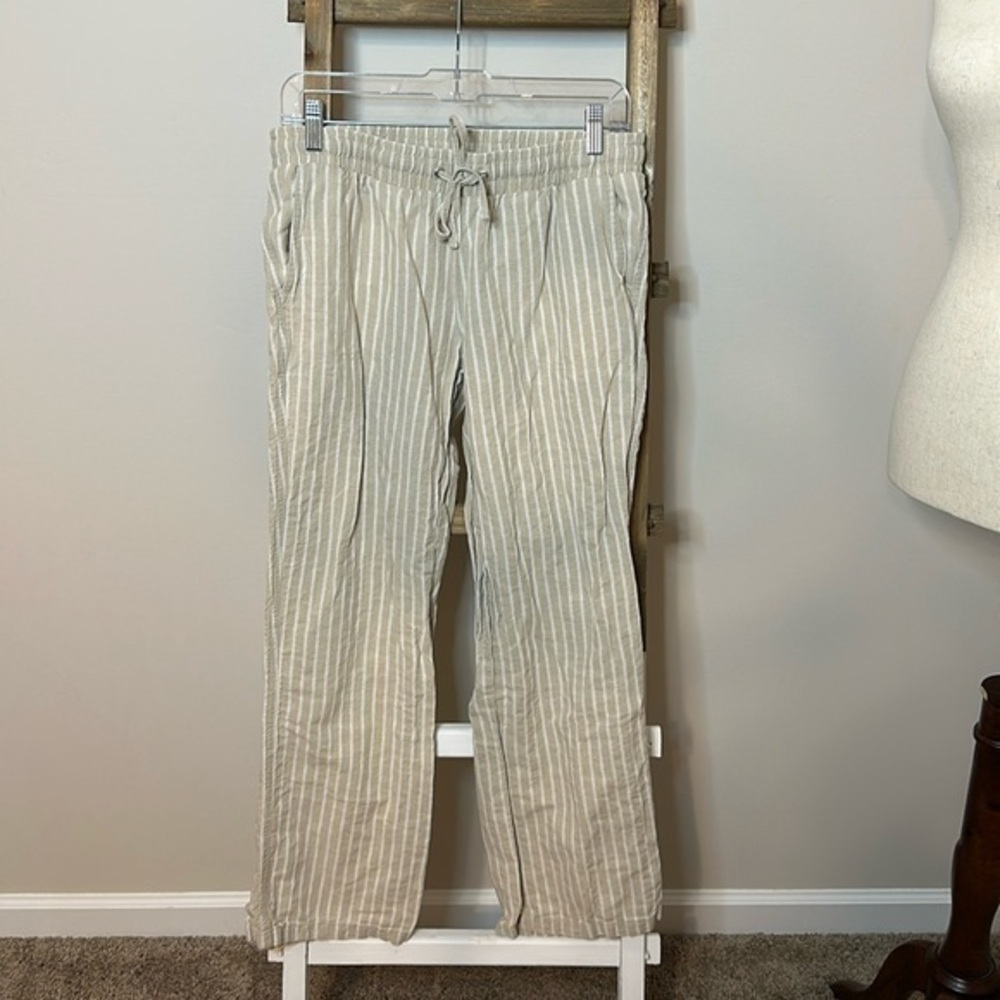 Amazon Essentials Linen and Cotton Pants Size Medium Striped with 4 Pockets GUC